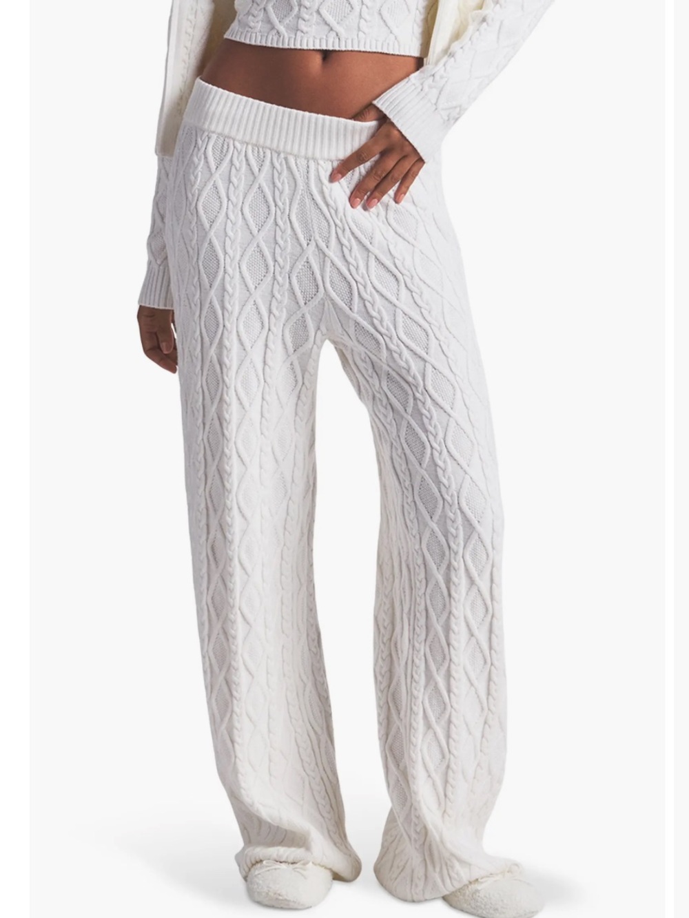 SKIMS Snow Bunny Shop Straight Leg Pants Luxury Cable Knit Bottoms XS NWT!!